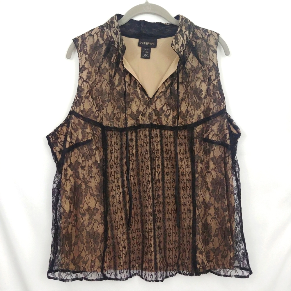 Lane Bryant Black and Tan Lace Blouse